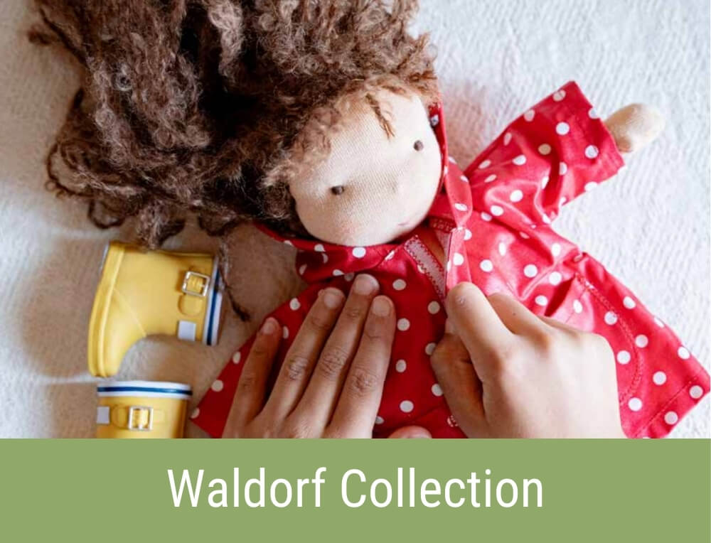 Doll play with handcrafted Kathe Kruse Waldorf Play Doll and accessories from Mercurius Australia