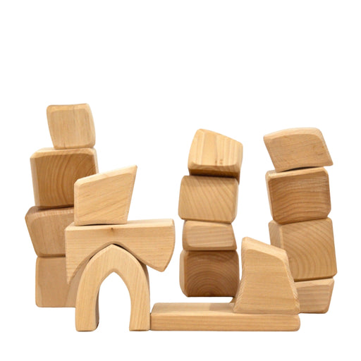 Gluckskafer Natural Wooden Toy Blocks 6cm Thick, 17 Pieces in Net Bag from Australia