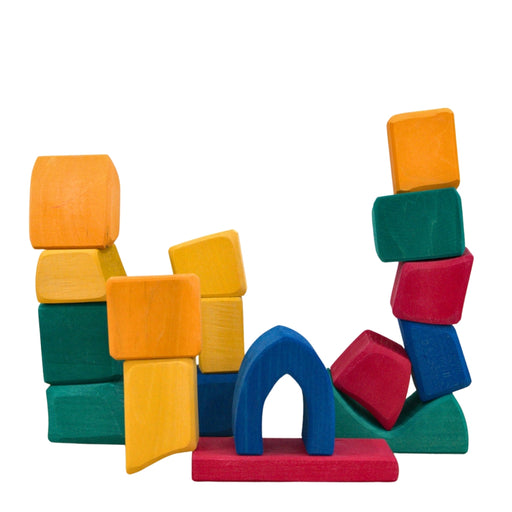 Gluckskafer Coloured Wooden Toy Blocks 6cm Thick, 17 Pieces in Net Bag from Australia