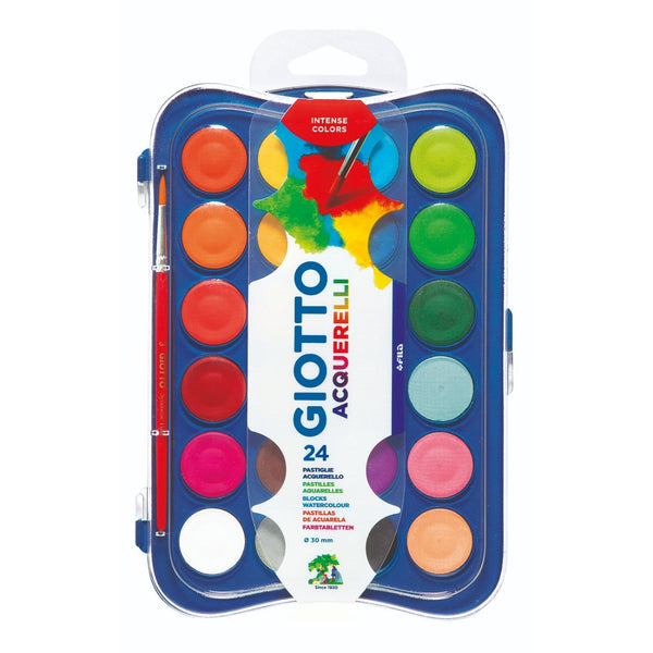 GIOTTO Watercolour Paint Set in Plastic Box - 24 Colours + Brush