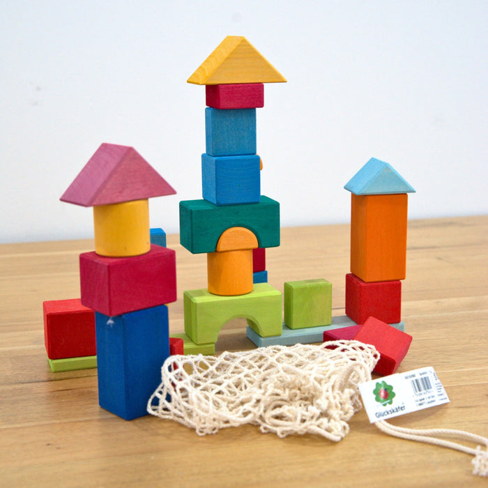 Gluckskafer Coloured Wooden Play Blocks in Net Bag 27 Pieces from Australia