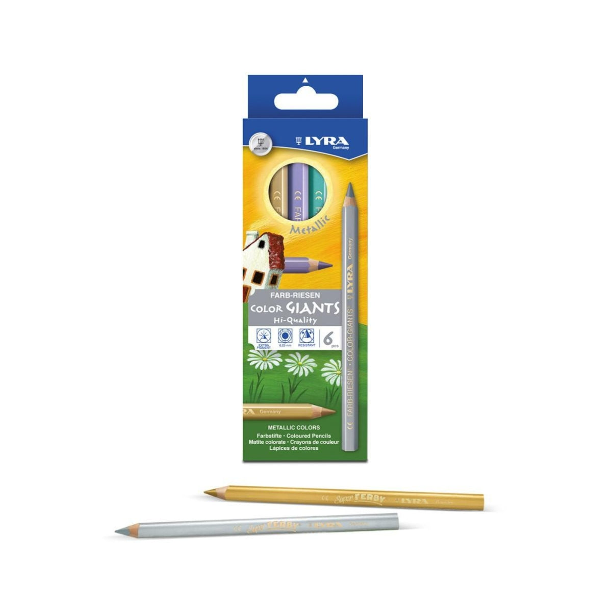 Lyra Color Giant Colored Pencils, 6.25mm, Lacquered, 6 Colors